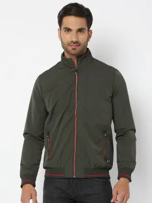 Spykar Men Olive Nylon Regular Fit Jacket