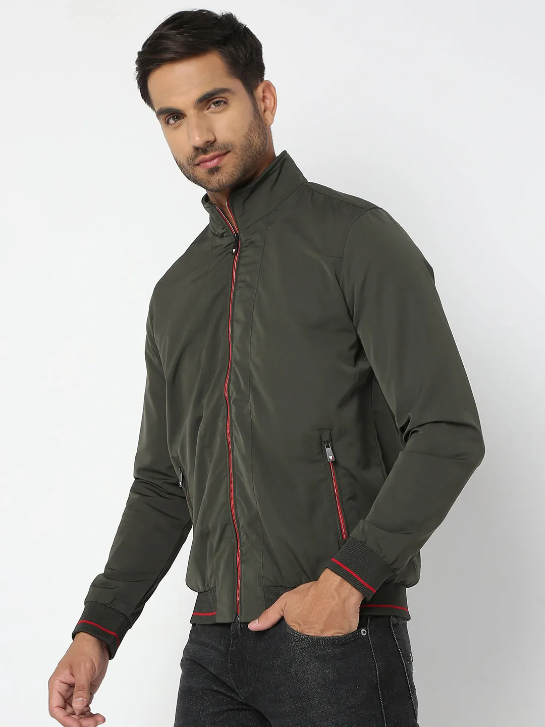 Spykar Men Olive Nylon Regular Fit Jacket