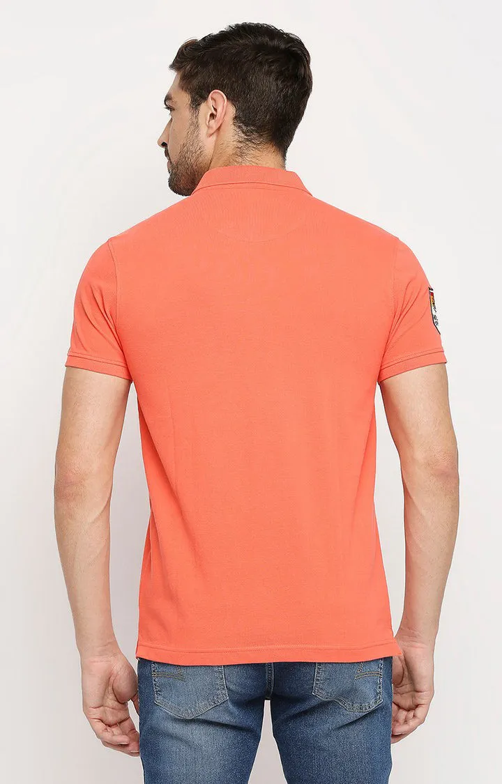 Spykar Men Orange Cotton Regular Polo T-Shirt