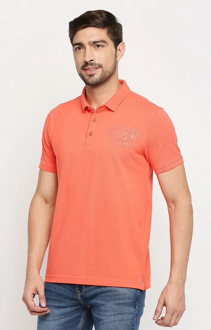 Spykar Men Orange Cotton Regular Polo T-Shirt