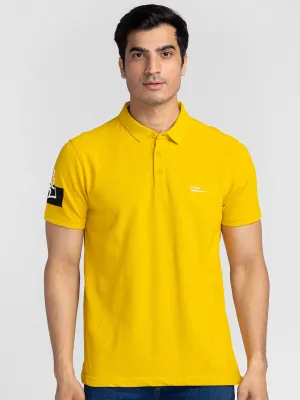 Spykar Men Sulphur Yellow Cotton Slim Fit Polo Plain T-Shirt