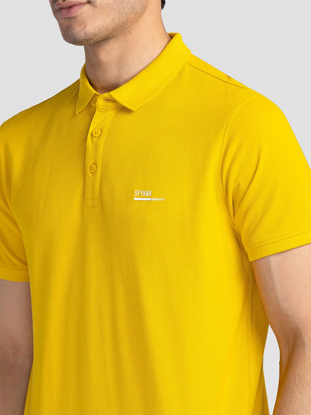 Spykar Men Sulphur Yellow Cotton Slim Fit Polo Plain T-Shirt