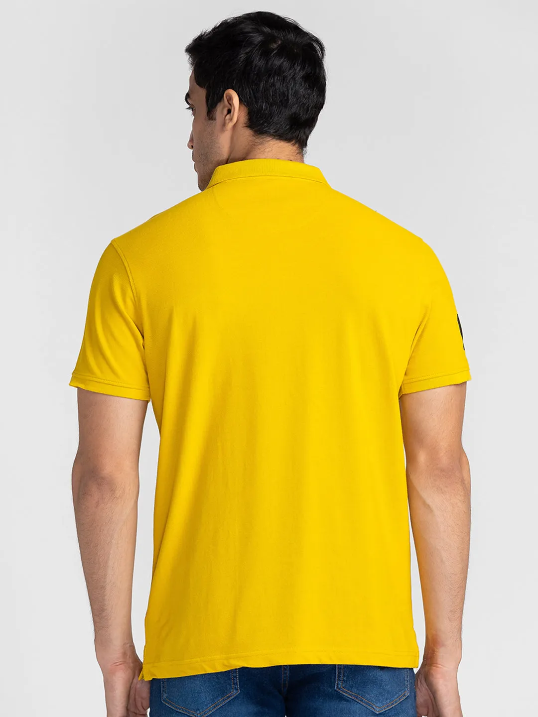 Spykar Men Sulphur Yellow Cotton Slim Fit Polo Plain T-Shirt