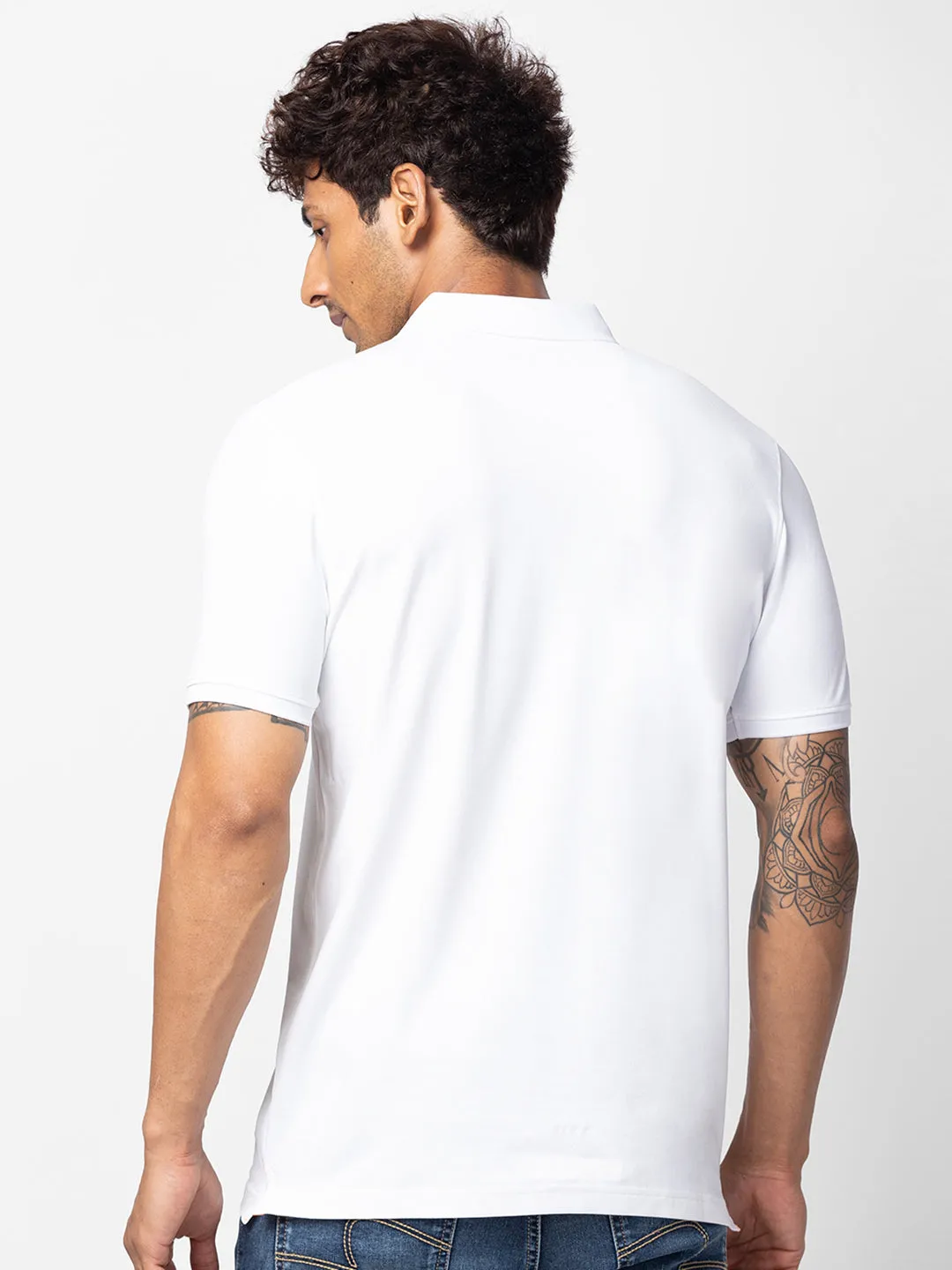 Spykar Men White Cotton Regular Fit Half Sleeve Plain Polo T-Shirt