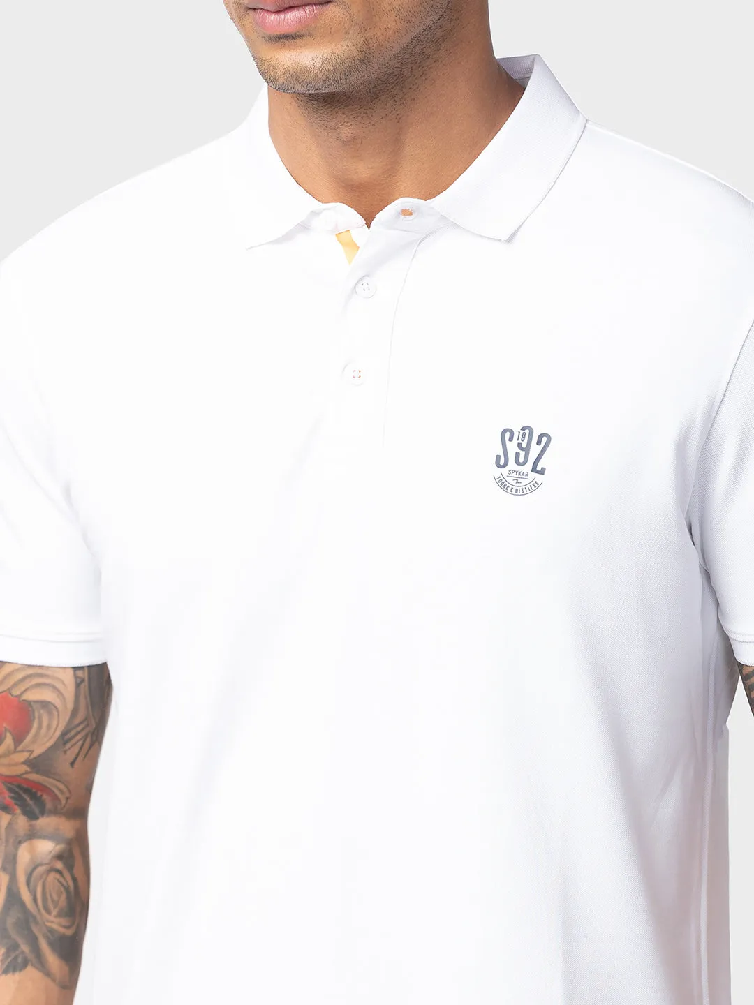 Spykar Men White Cotton Regular Fit Half Sleeve Plain Polo T-Shirt