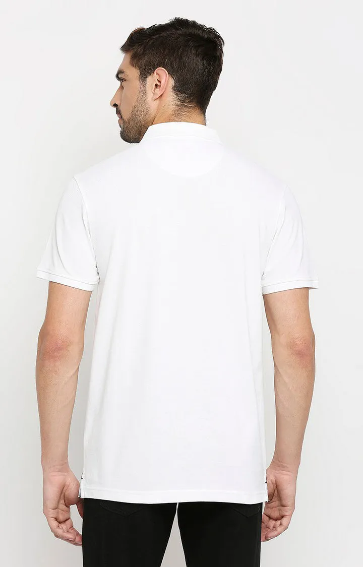 Spykar Men White Cotton Regular Polo T-Shirt