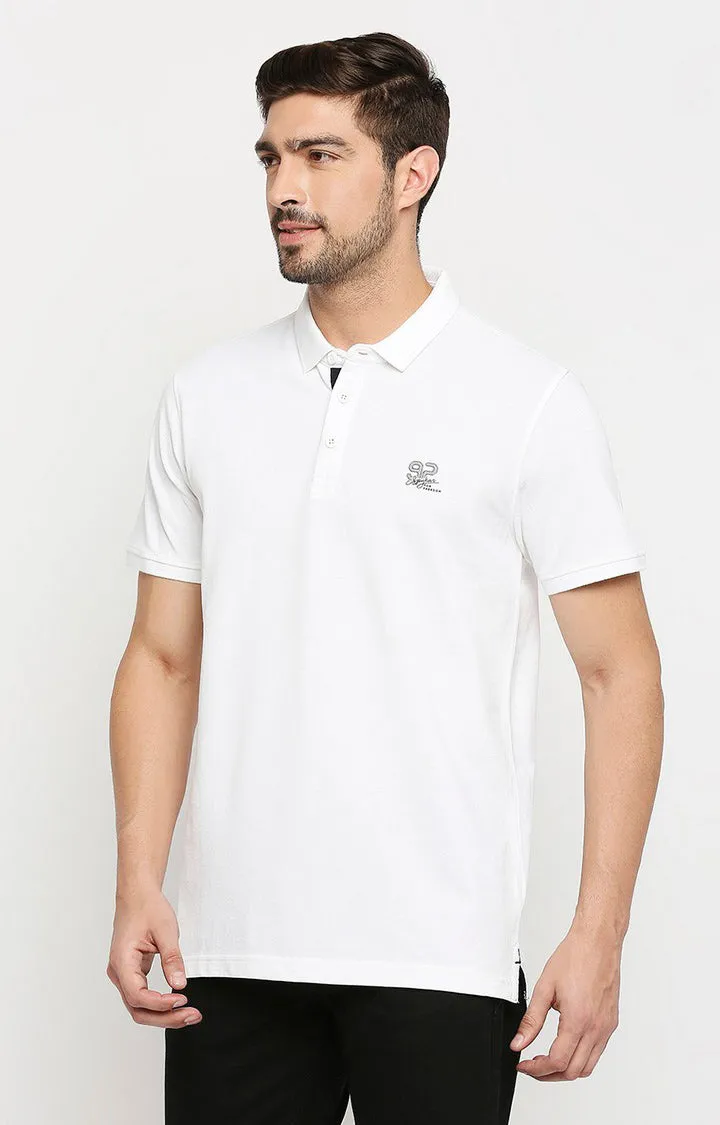 Spykar Men White Cotton Regular Polo T-Shirt