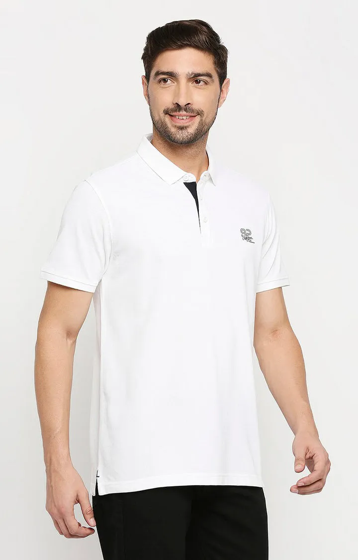 Spykar Men White Cotton Regular Polo T-Shirt