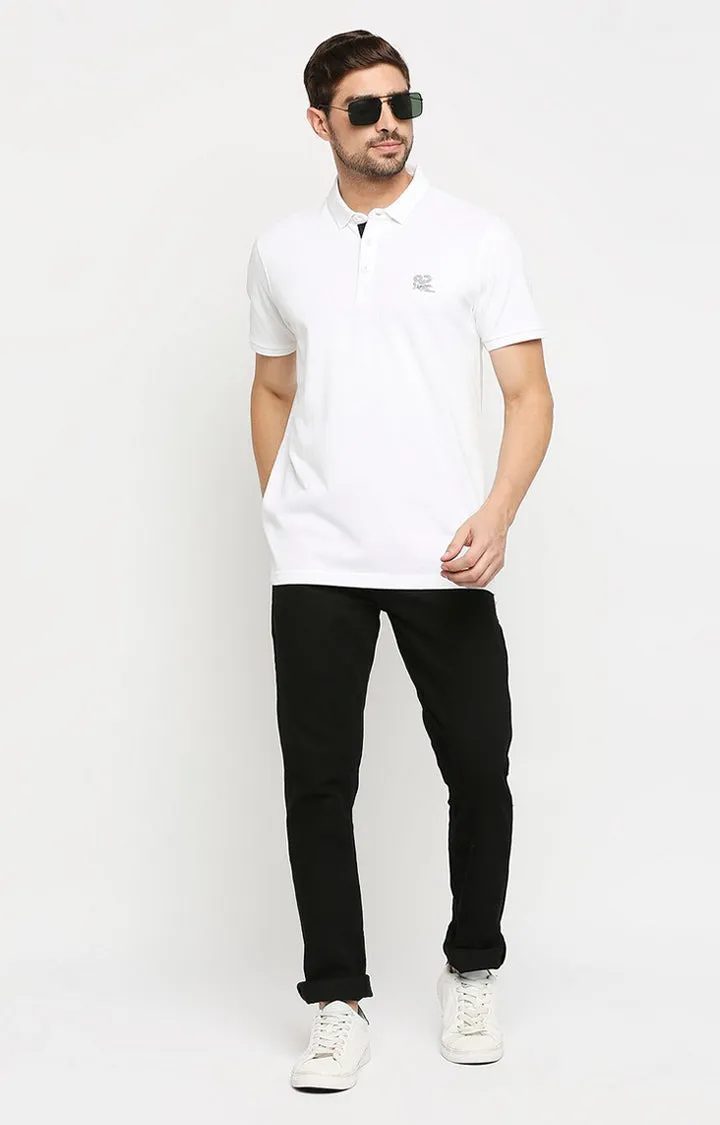 Spykar Men White Cotton Regular Polo T-Shirt