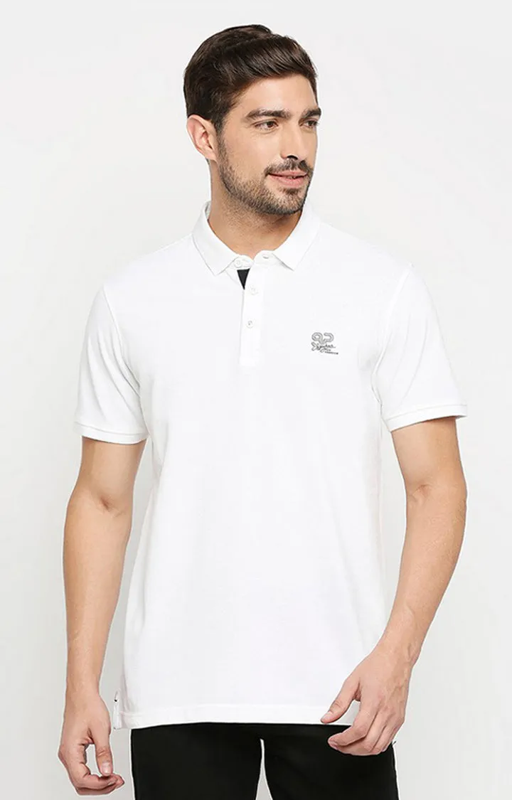 Spykar Men White Cotton Regular Polo T-Shirt