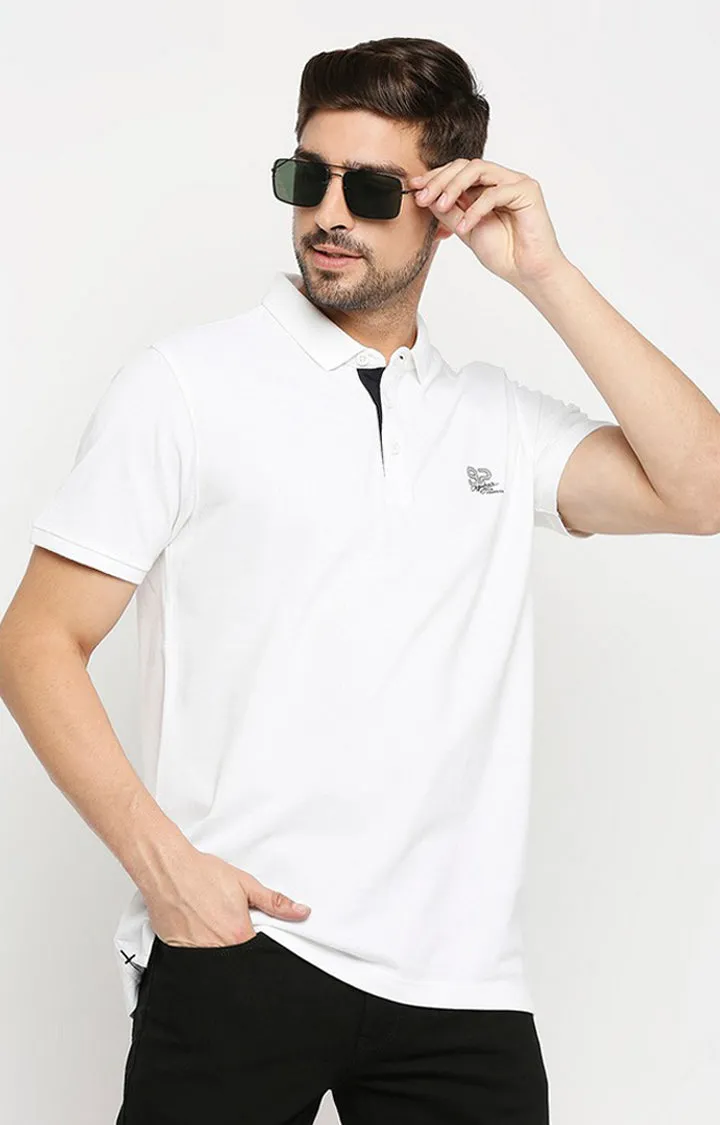 Spykar Men White Cotton Regular Polo T-Shirt