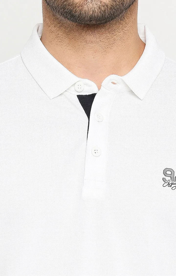 Spykar Men White Cotton Regular Polo T-Shirt