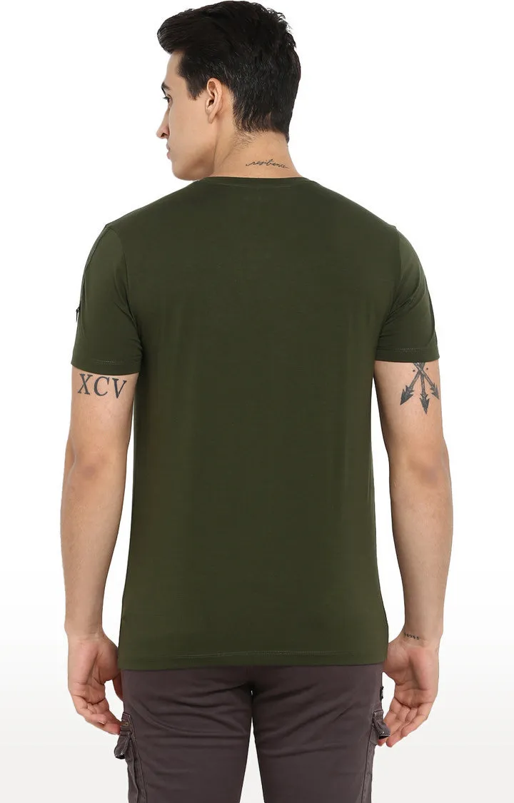 Spykar Olive Green Solid Slim Fit Men T-Shirts