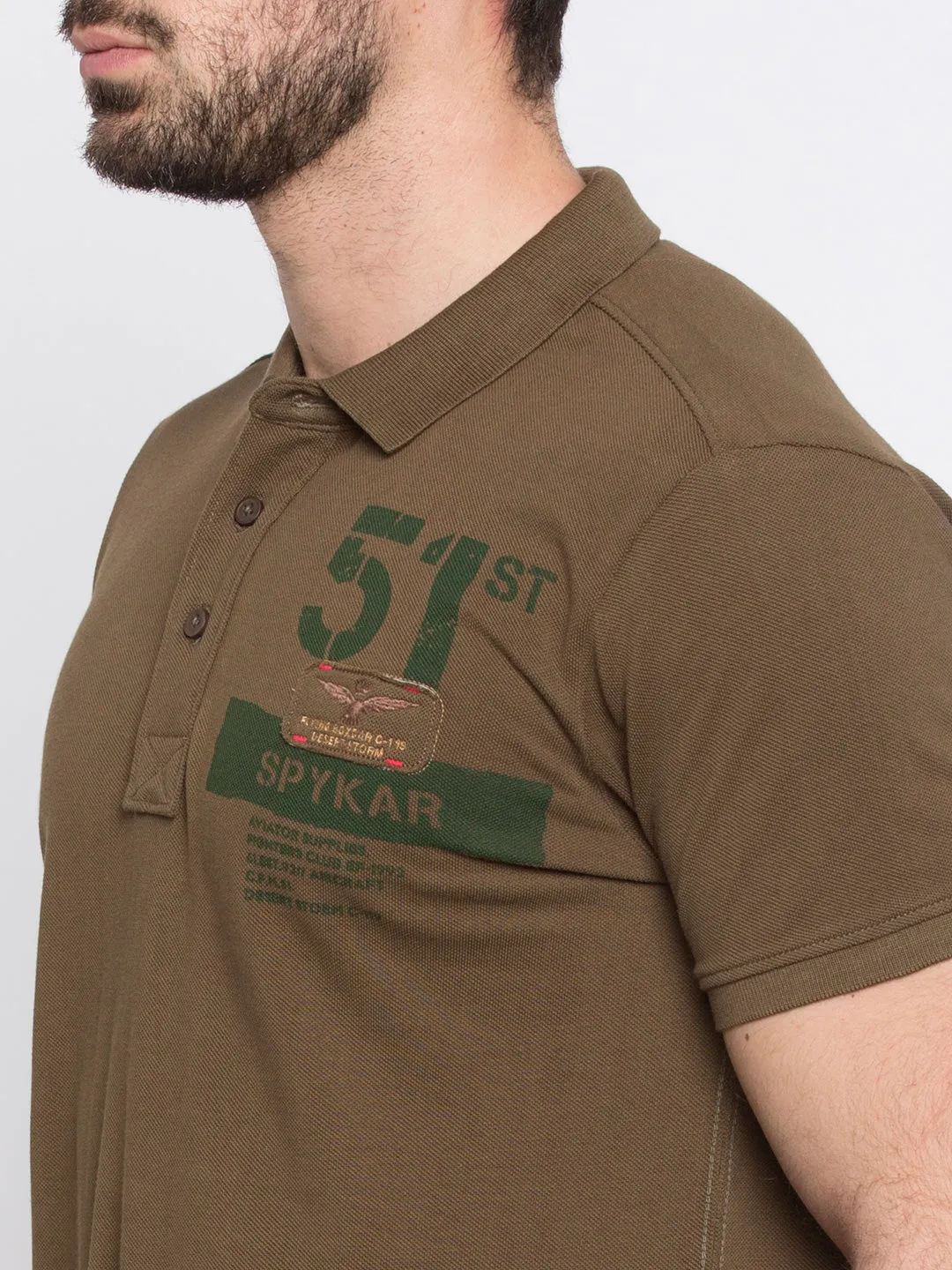 Spykar Olive Solid Slim Fit Polo Tshirt For Men