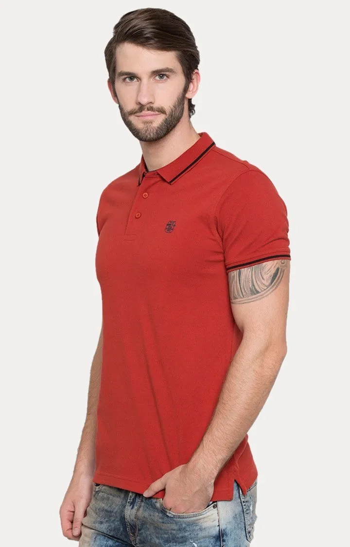 Spykar Red Solid Polo T-Shirt