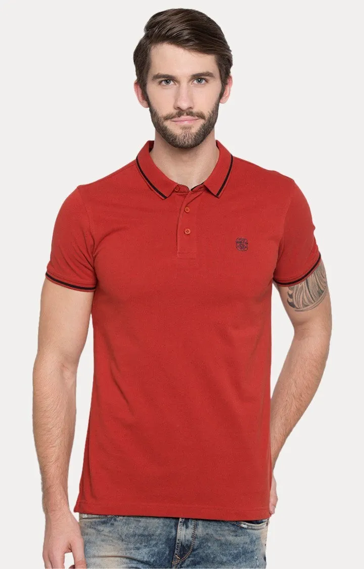 Spykar Red Solid Polo T-Shirt