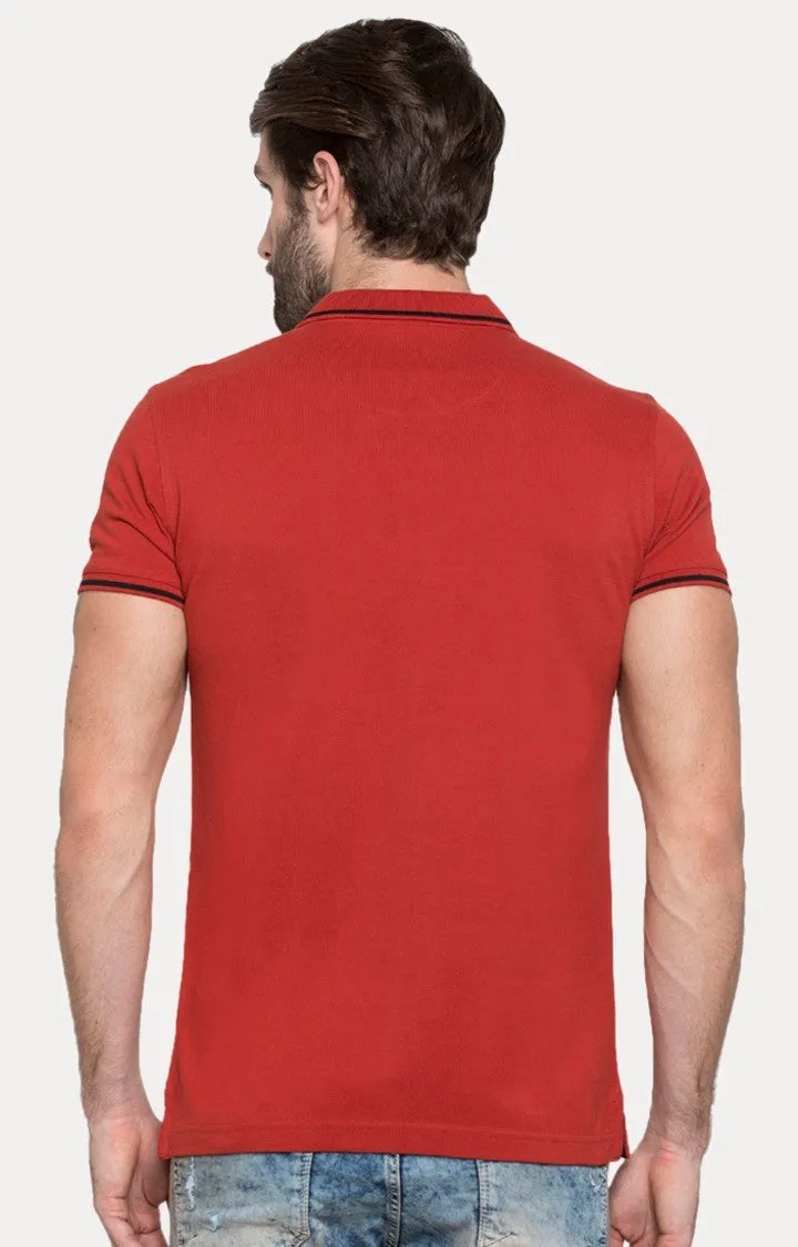 Spykar Red Solid Polo T-Shirt