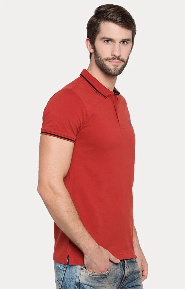 Spykar Red Solid Polo T-Shirt