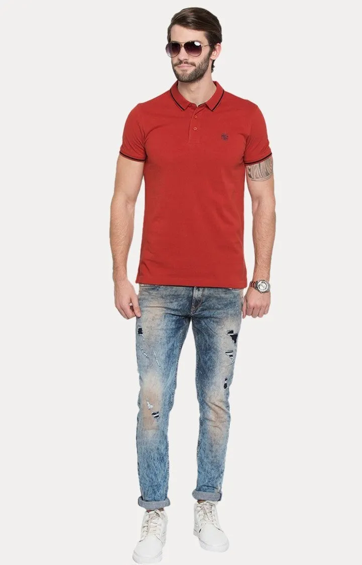 Spykar Red Solid Polo T-Shirt