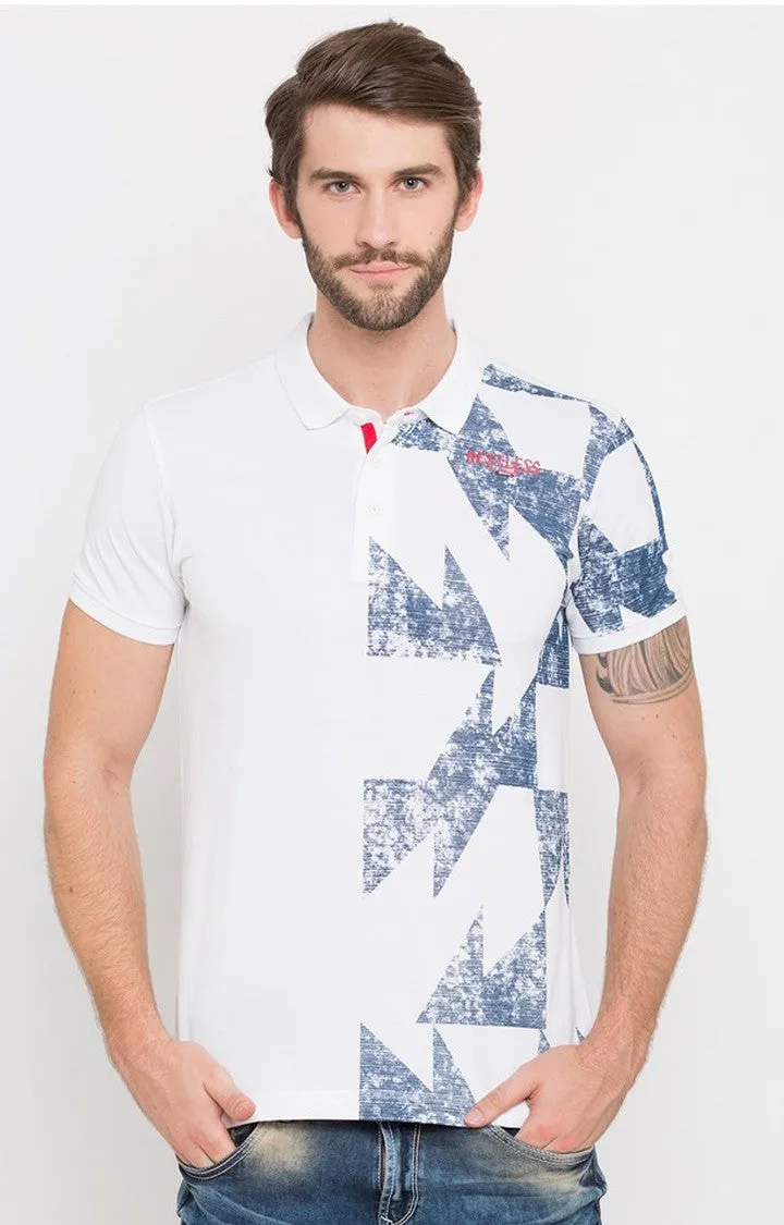 Spykar White Printed Polo T-Shirt