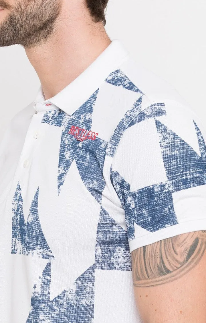 Spykar White Printed Polo T-Shirt