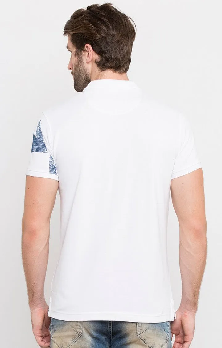 Spykar White Printed Polo T-Shirt