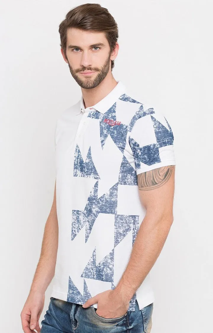 Spykar White Printed Polo T-Shirt