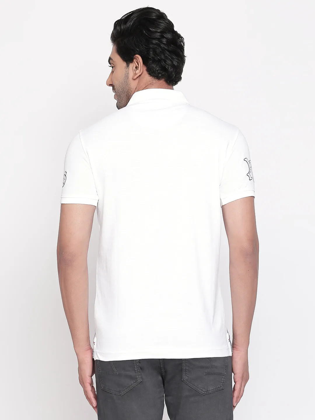 Spykar White Printed Slim Fit Polo Tshirt For Men