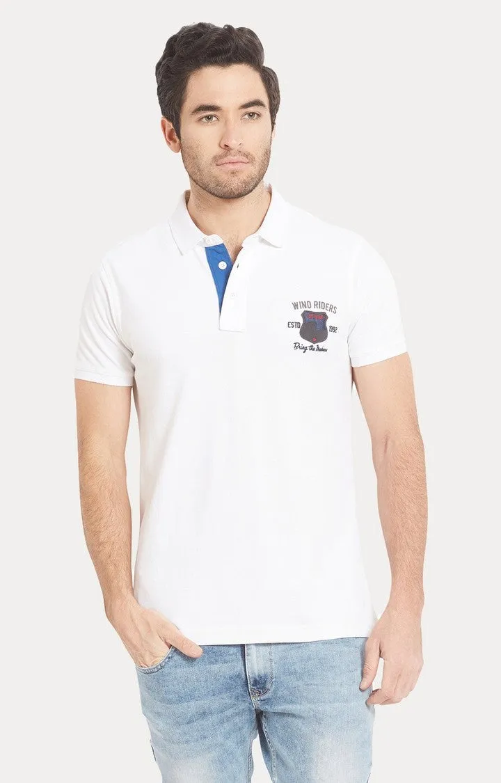 Spykar White Solid Slim Fit Polo T-Shirt