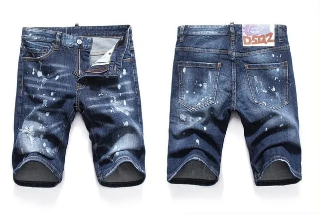 Summer Style New Famous Brand Italy Jeans Mens Slim Short Jeans Men Denim Trousers Zipper Stripe Hole Blue Hole Shorts Jeans