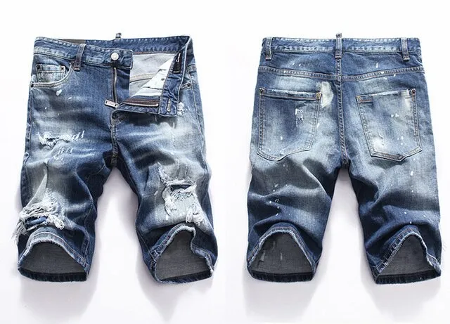 Summer Style New Famous Brand Italy Jeans Mens Slim Short Jeans Men Denim Trousers Zipper Stripe Hole Blue Hole Shorts Jeans