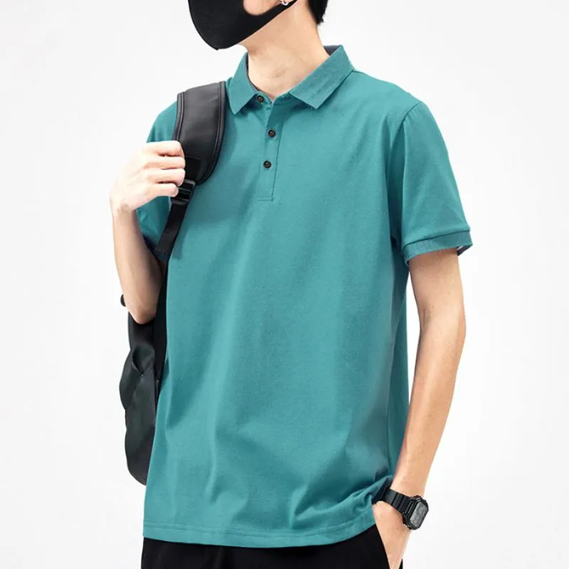 Trendy Lapel Business Silky Luster Casual Tencel Short Sleeve Polo Shirt