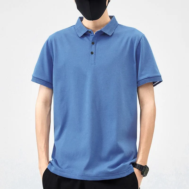 Trendy Lapel Business Silky Luster Casual Tencel Short Sleeve Polo Shirt