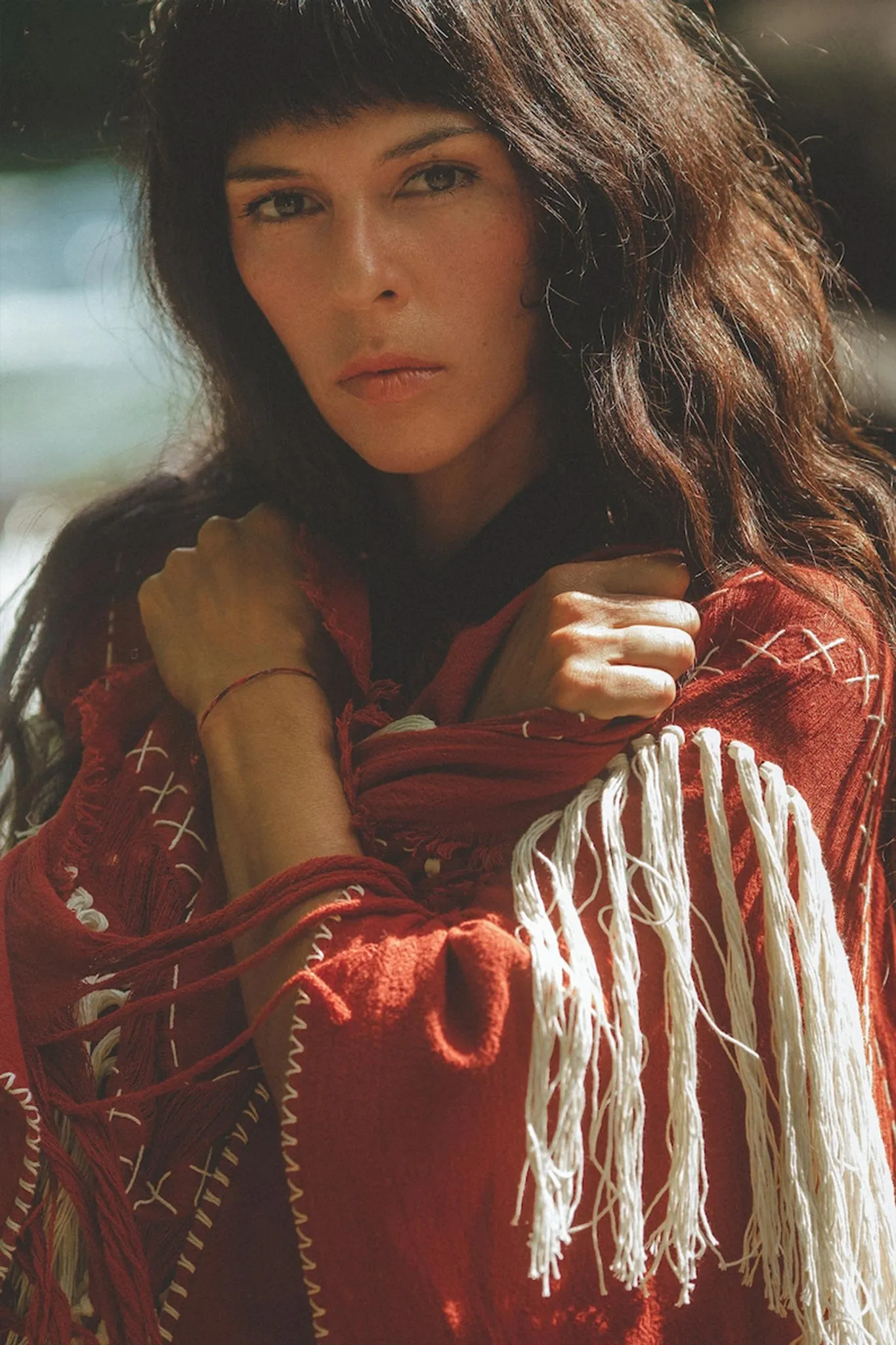 Unisex Handwoven Cotton Wine Red Poncho