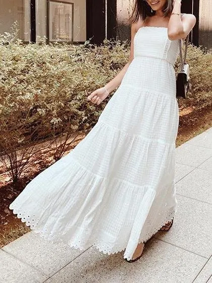 White Color Tube Top Off Shoulder Long Holiday Dress