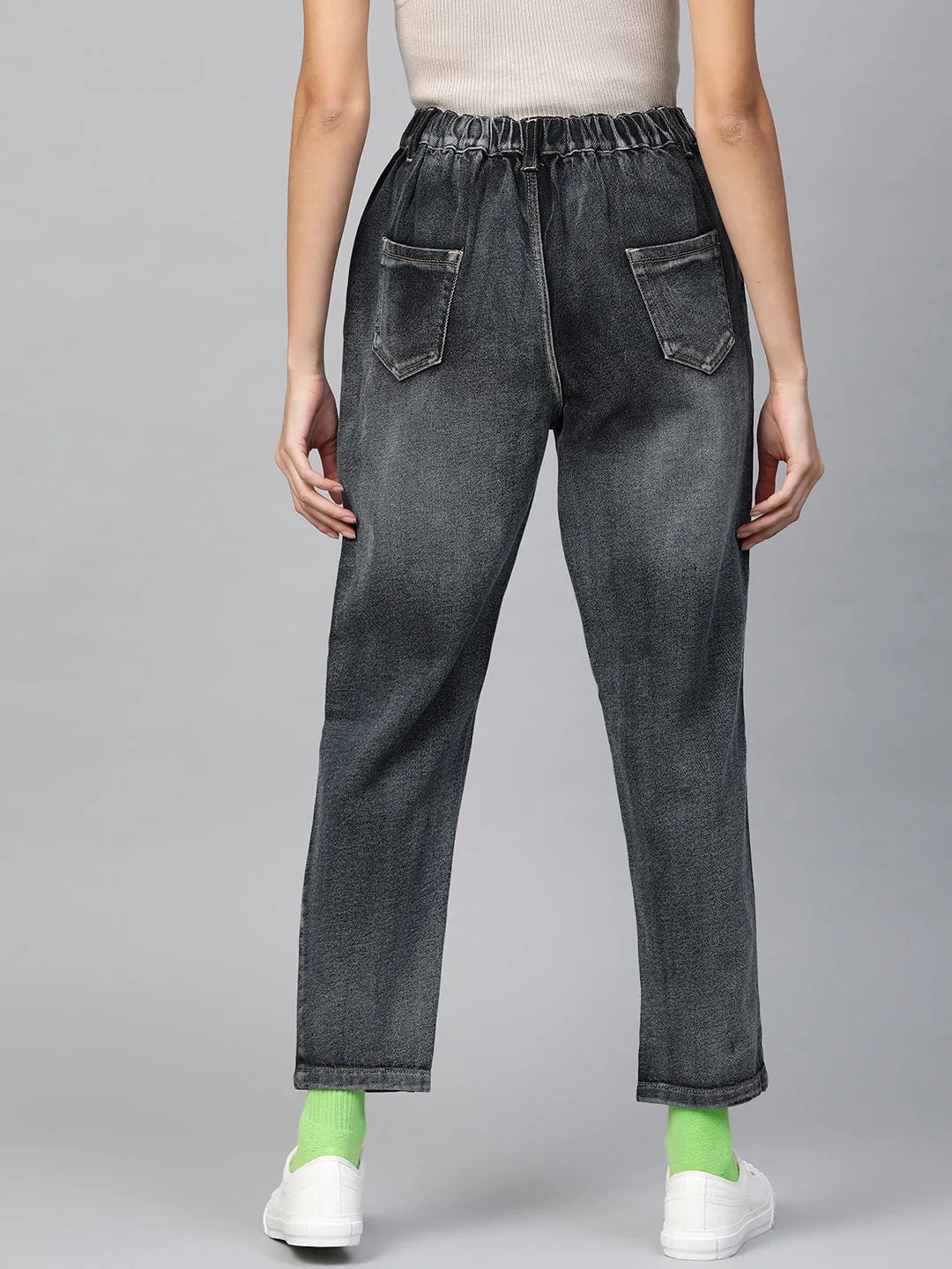 Women Navy Washed High Waist Basic Jeans