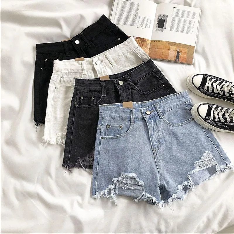 Women Wide Leg Hole Denim Shorts Casual Jeans Shorts Casual Shorts