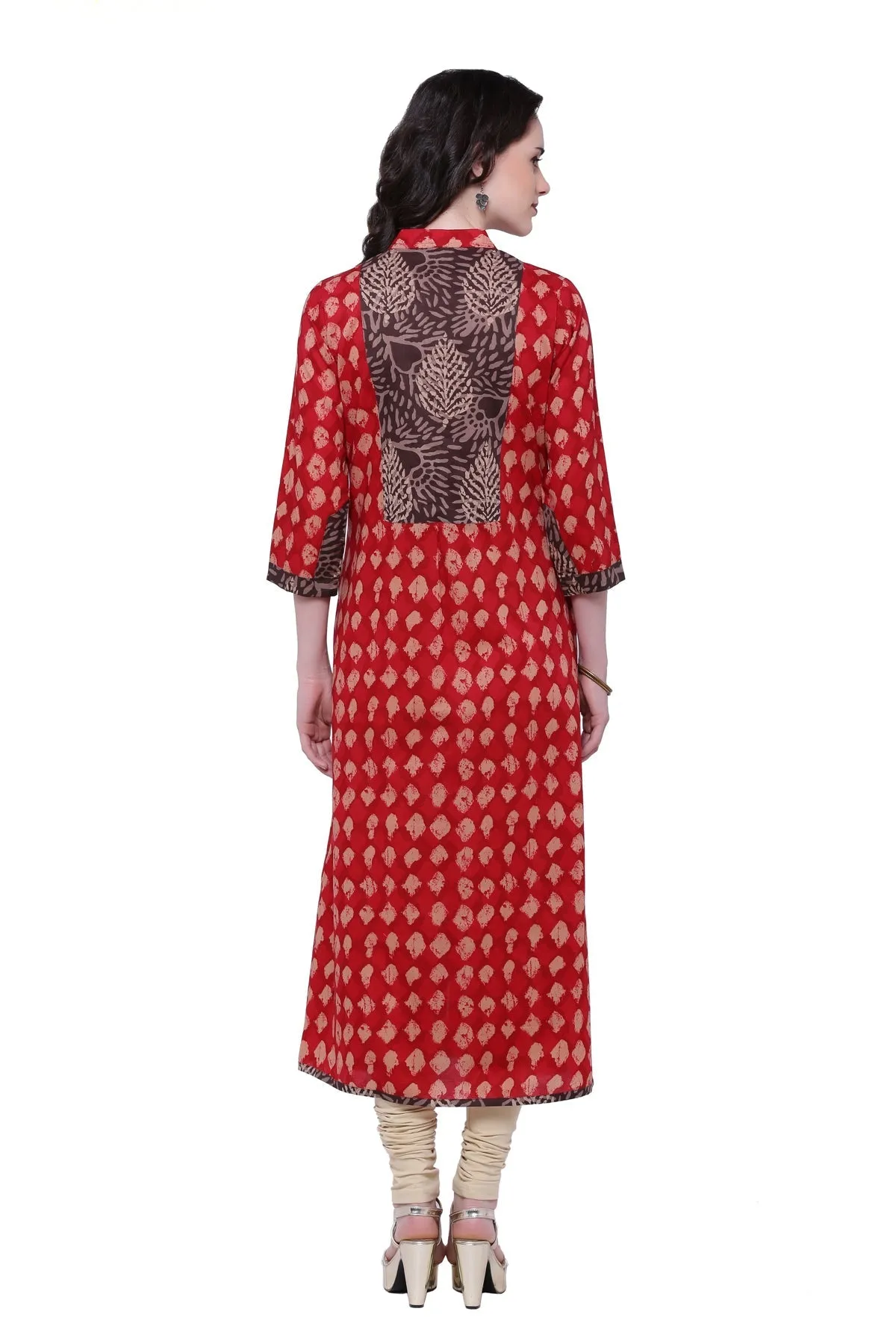 Women'S Red A-Line Cotton Long Kurta