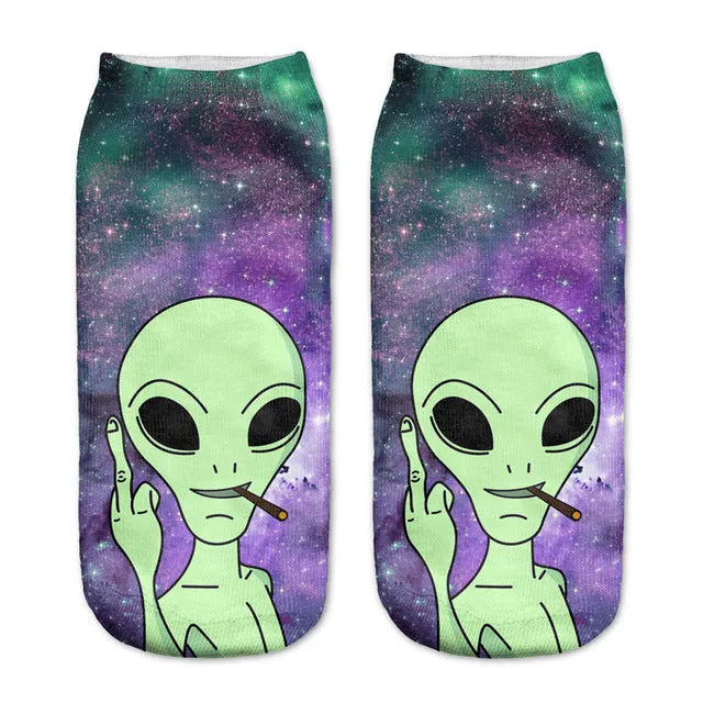 Zohra New arrival  Women Low Cut Ankle Socks Funny Aliens 3D Printing Sock Cotton Hosiery Printed Sock